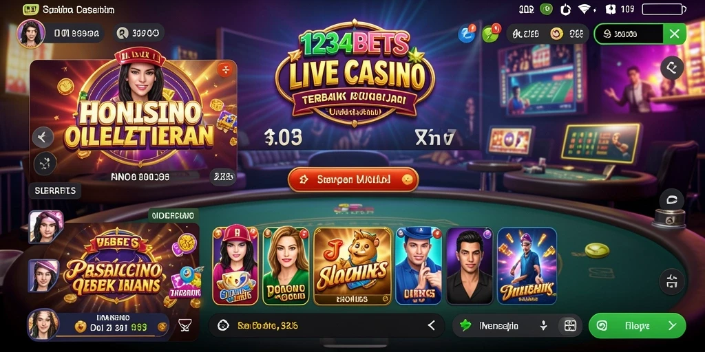 Tampilan antarmuka utama 1234BETS dengan dealer langsung dalam permainan.