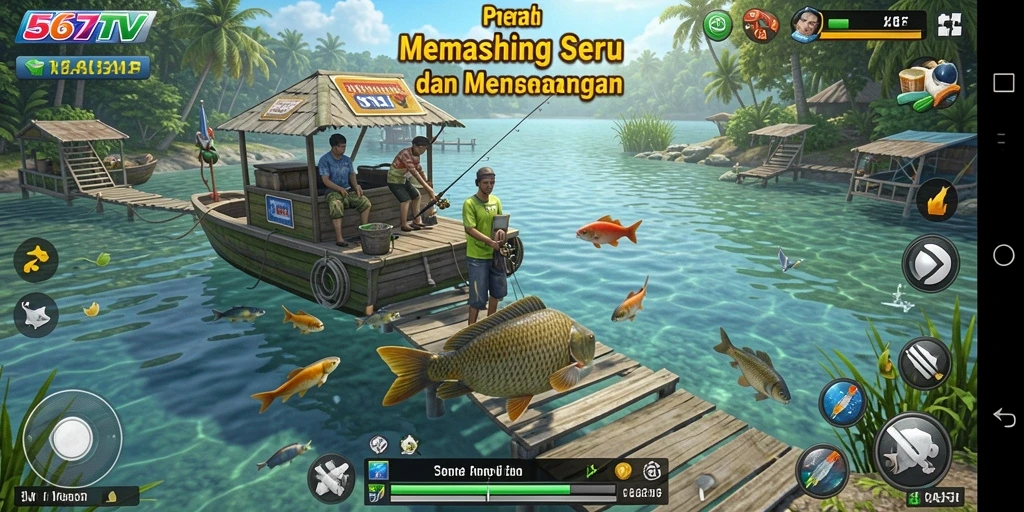 Screenshot menunjukkan aksi memancing seru dalam 567TV.