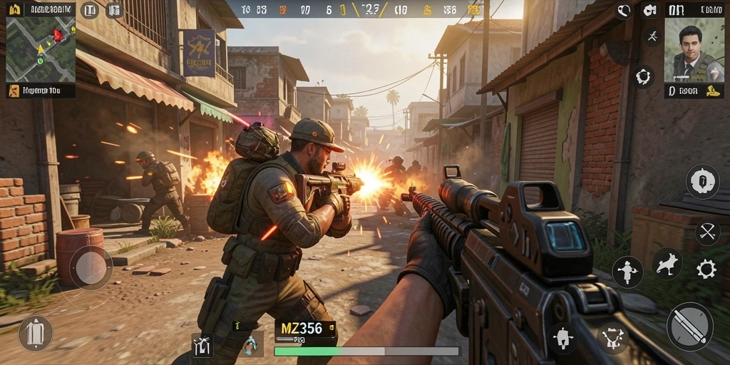 Tampilan gameplay intens dari MZ356 dalam aksi FPS.