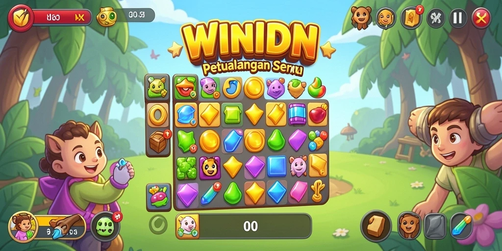 Gameplay WINIDN menunjukkan momen seru mencocokkan permata.